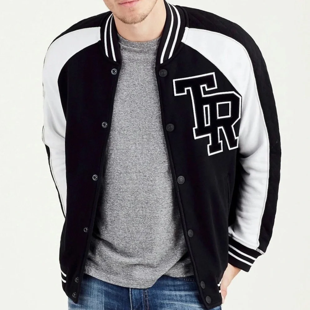 True Religion Black and White Varsity Jacket
